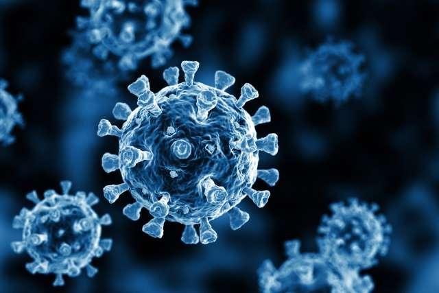 Group of floating viruses with blue background - 3D illustration