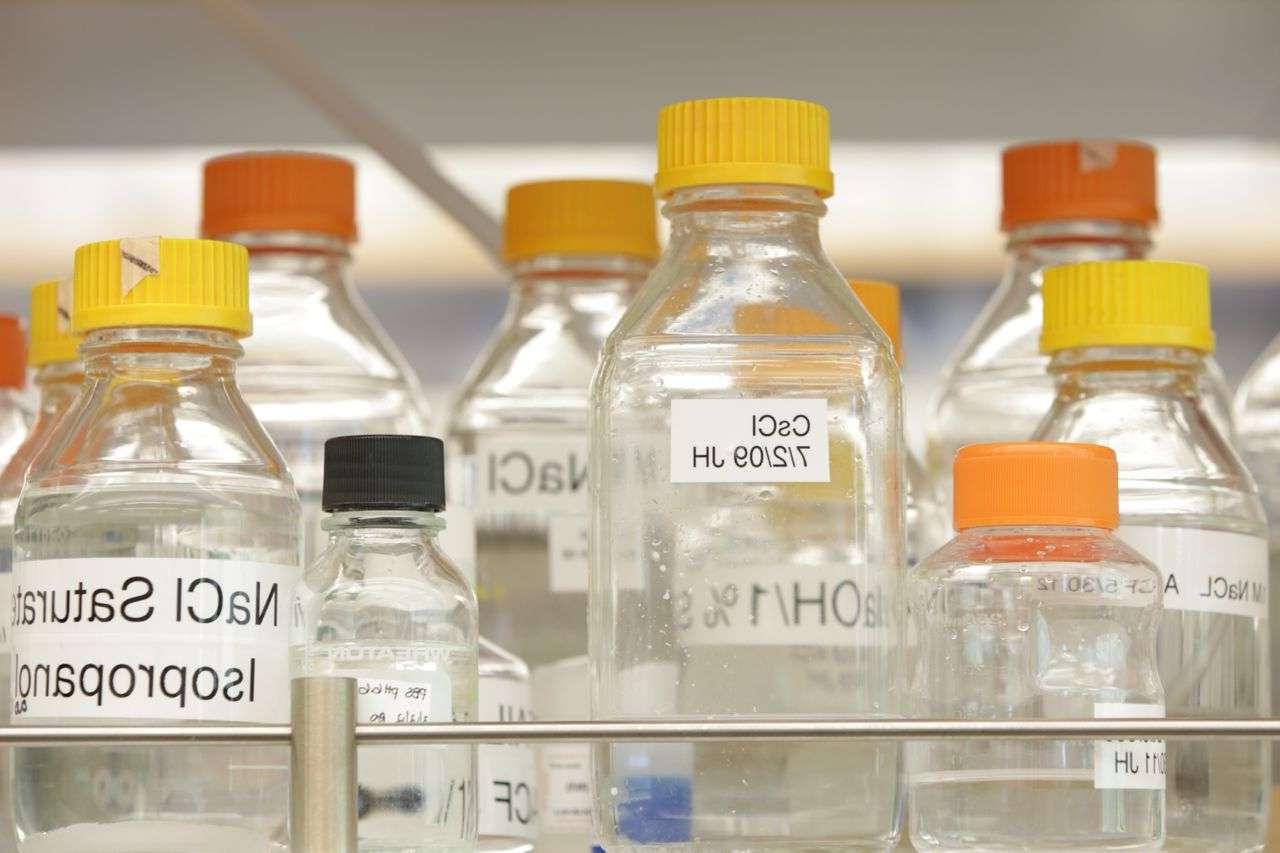 Container bottles in a cancer lab
